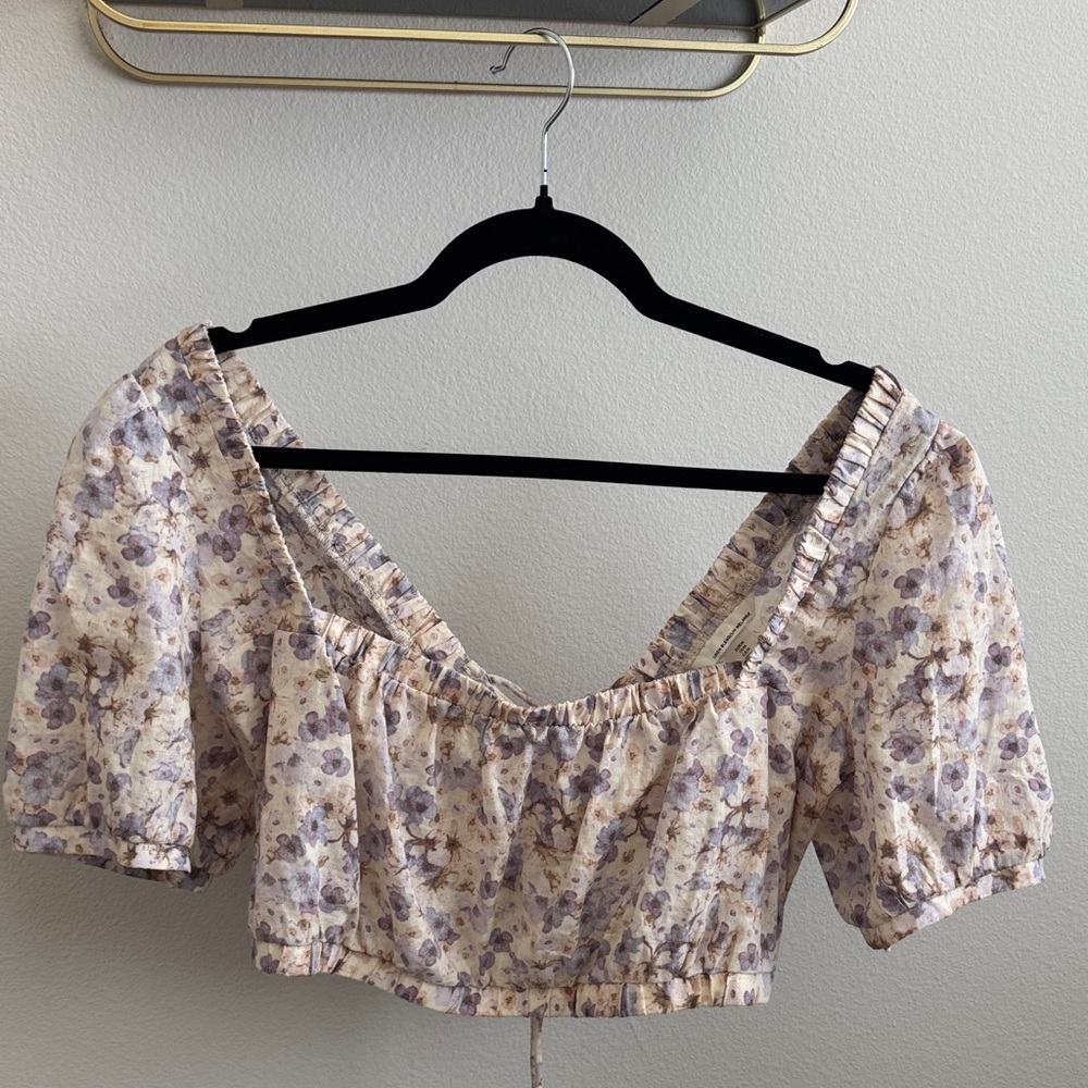 H&M Floral Puff Sleeve Crop Top size M